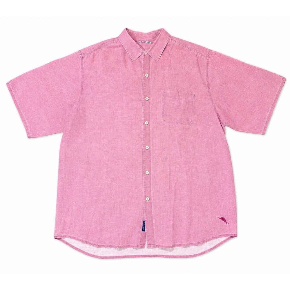 Tommy Bahama Relax Linen Shirt Pink XL Tall Button Up Short Sleeve Resort Cruise